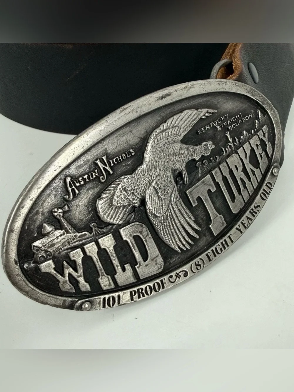 VTG Austin Nichols Wild Turkey Kentucky Bourbon Belt Brown Leather Mens 32-36
